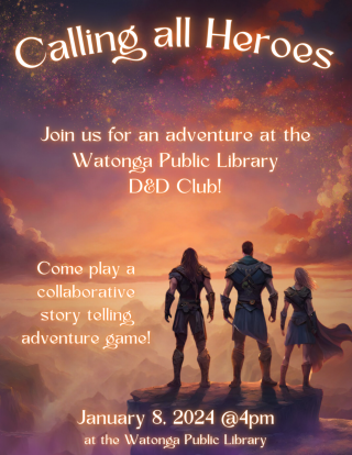 Flyer for Dungeons and Dragons Club at Watonga Public Library