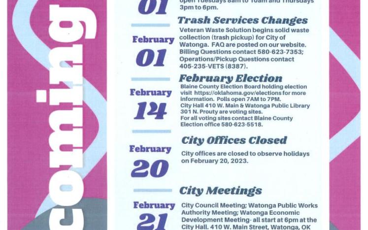 February Events for City of Watonga